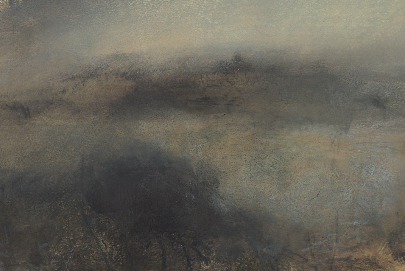 Nicholas Herbert, British Artist - Landscape L965, Sharpenhoe Series, Cornfield Below the Sundon Hills Escarpment, The Chiltern Hills, contemporary mixed media painting