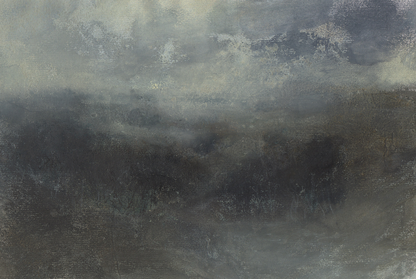 Nicholas Herbert, British Artist - Landscape L970, Sharpenhoe Series, Beneath the Escarpment, The Chiltern Hills, contemporary mixed media painting