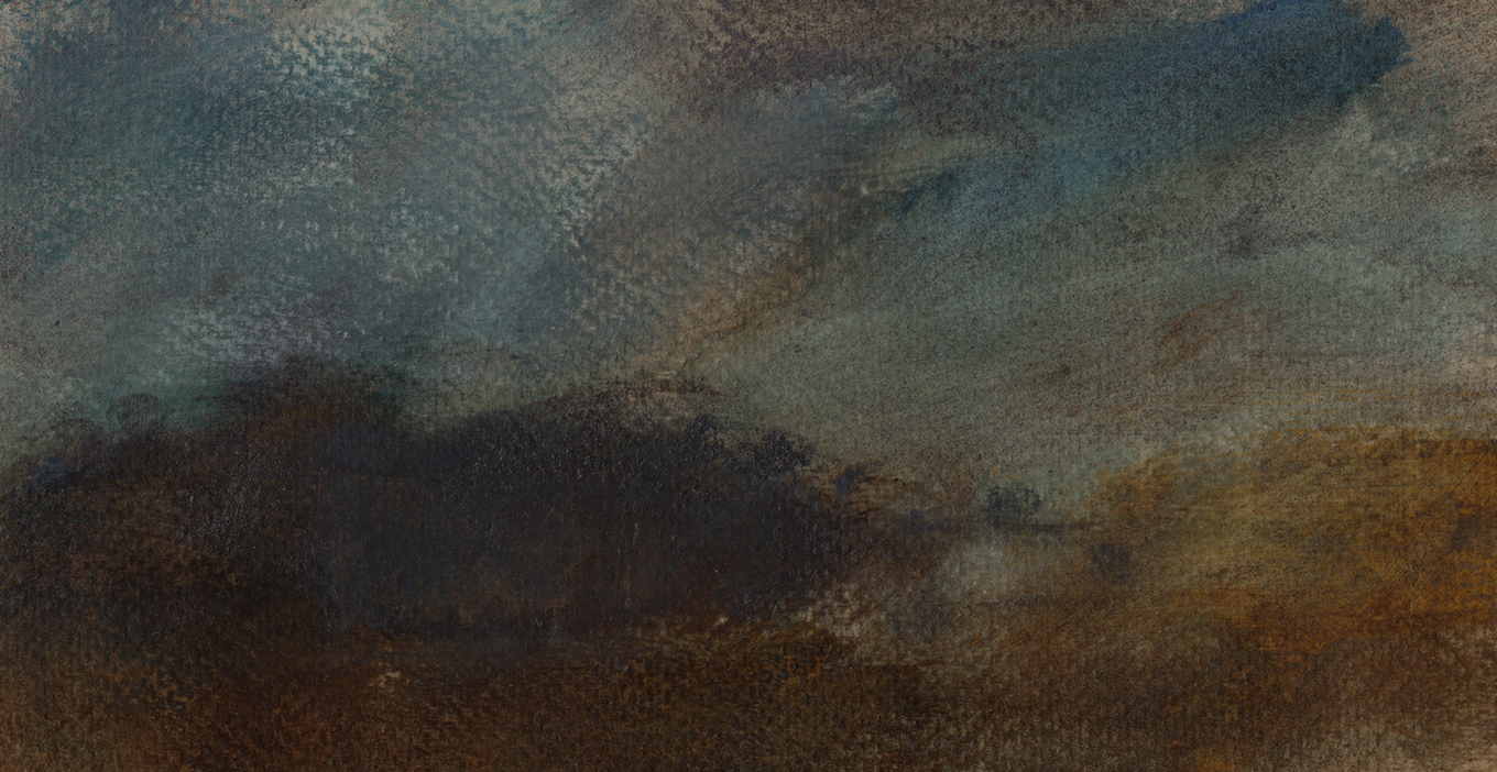 L1024 - Nicholas Herbert, British Artist, landscape sketch of distant trees across farmland, The Vale of Aylesbury, mixed media 2017