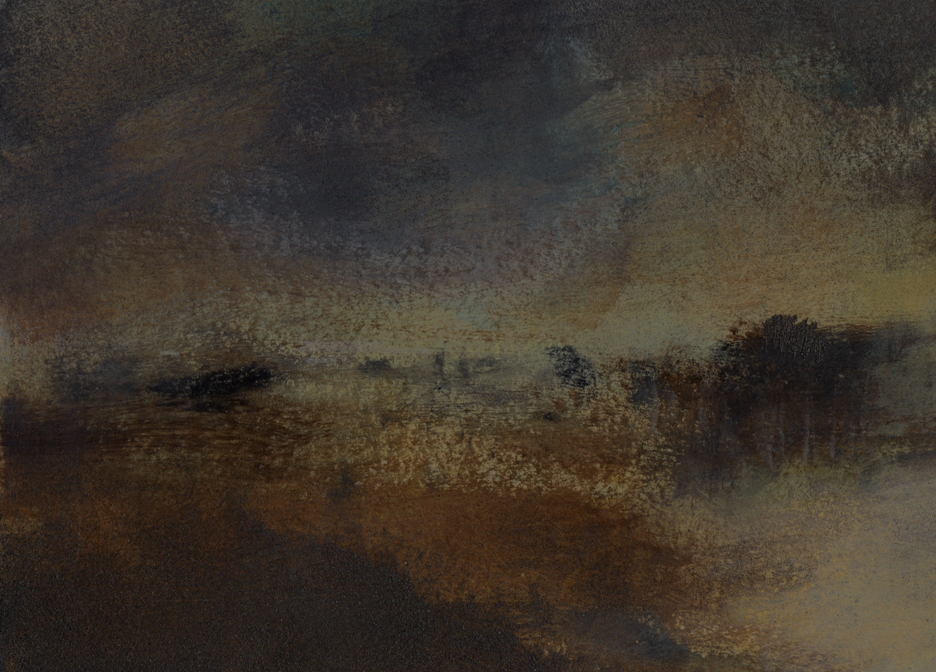L1027 - Nicholas Herbert, British Artist, landscape painting of a view across farmland, mixed media 2017