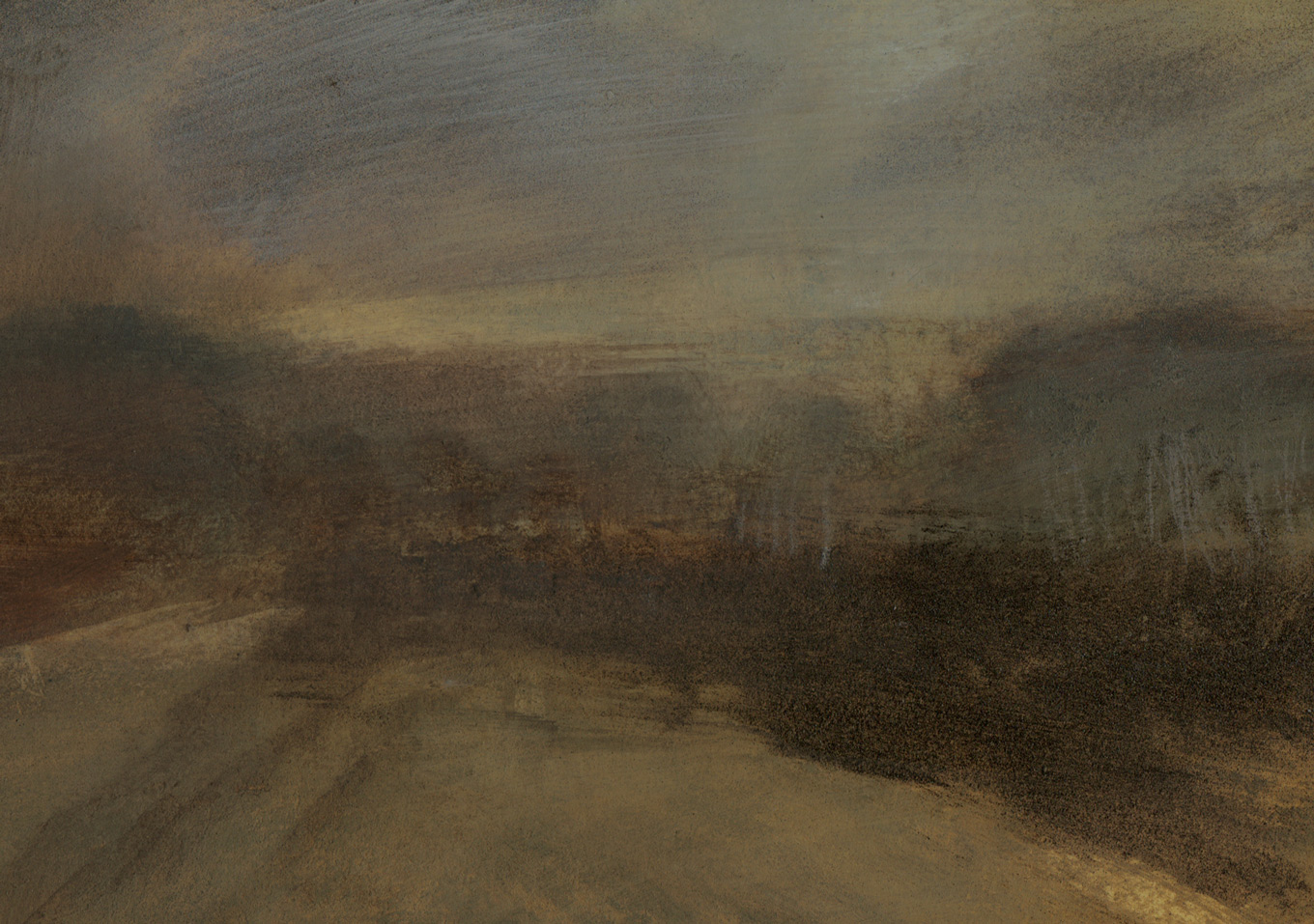 L1035 - Nicholas Herbert, British Artist, contemporary mixed media landscape painting of a view across a cornfield towards a low wooded escarpment