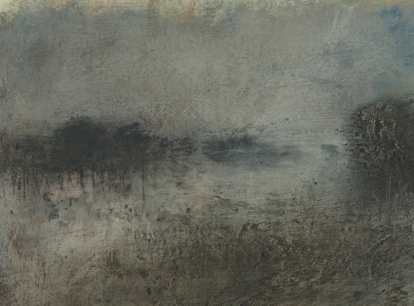 L1040 - Nicholas Herbert, British Artist, mixed media landscape painting of fields in late winter 2017