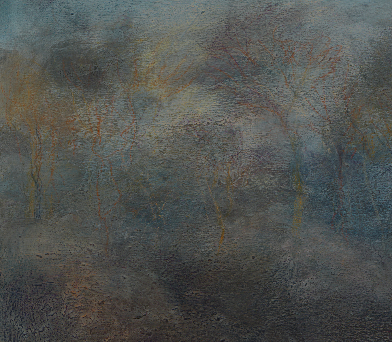 L1159 - Nicholas Herbert, British Artist, mixed media landscape painting of Trees on the Escarpment, 2019