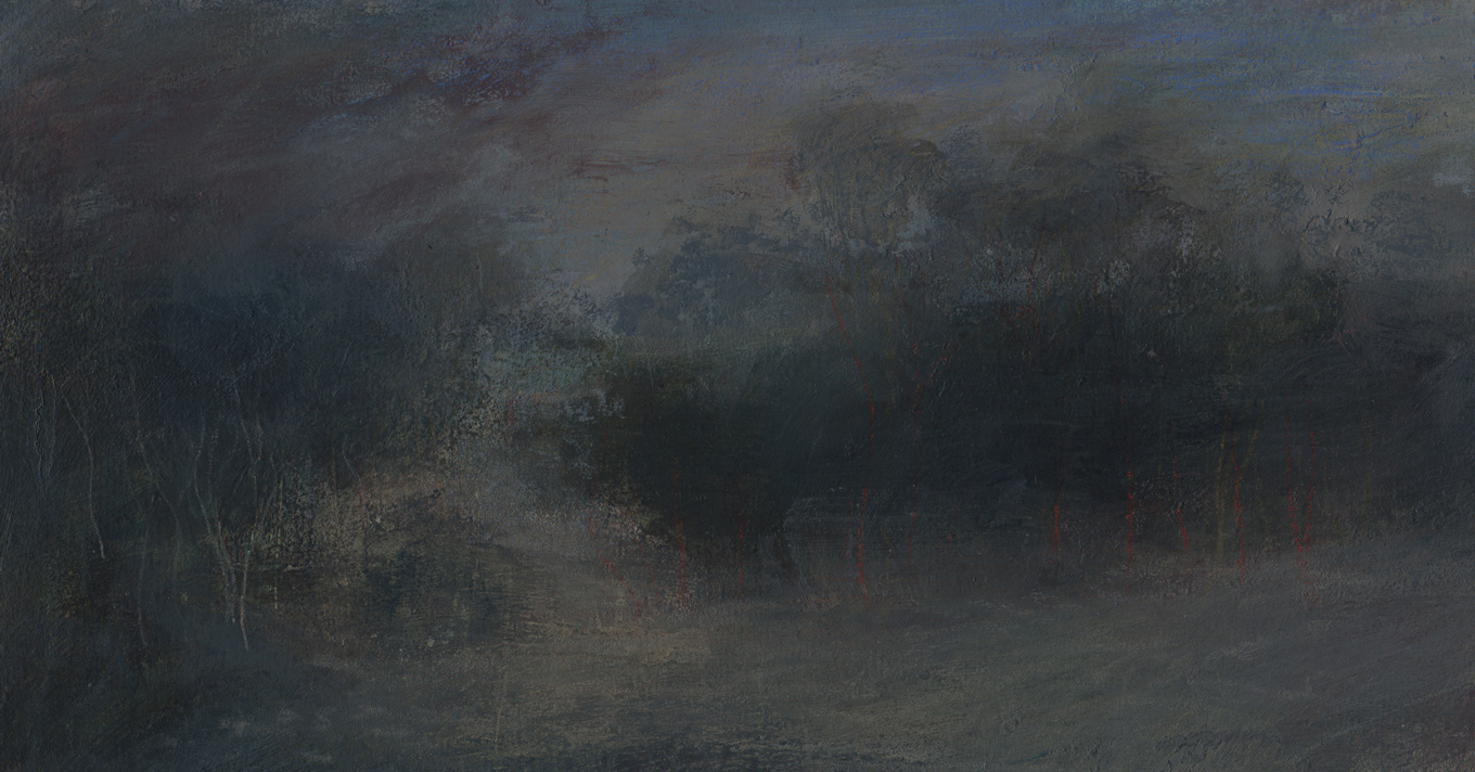 L1181 - Nicholas Herbert, British Artist, mixed media landscape painting of An English Landscape at Dusk, 2019