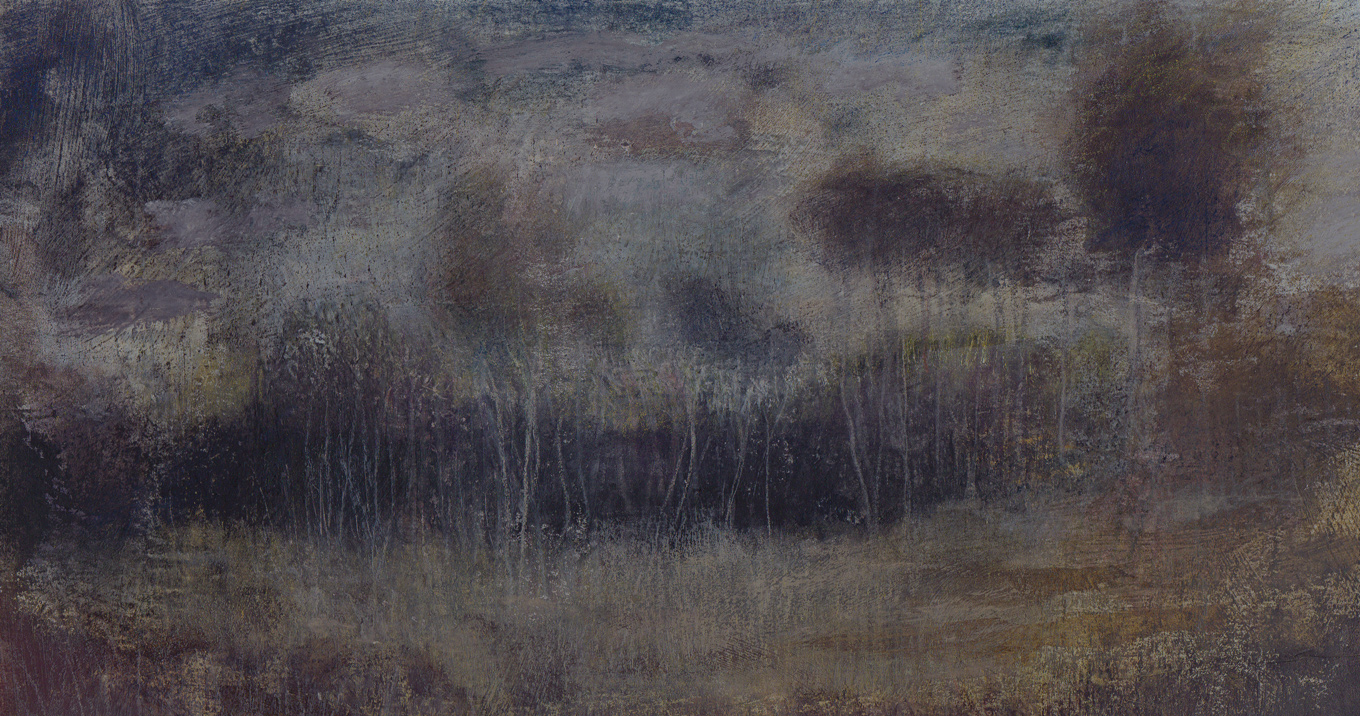 L1195 - Nicholas Herbert, British Artist, mixed media landscape painting of Chobham Common, mixed media on paper,Winter 2019-2020