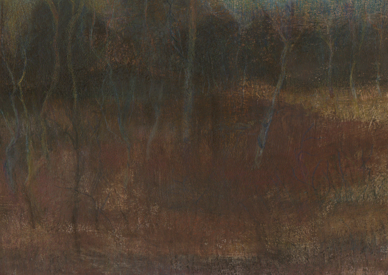 L1196 - Nicholas Herbert, British Artist, mixed media landscape painting of Chobham Common, mixed media on paper,Winter 2019-2020
