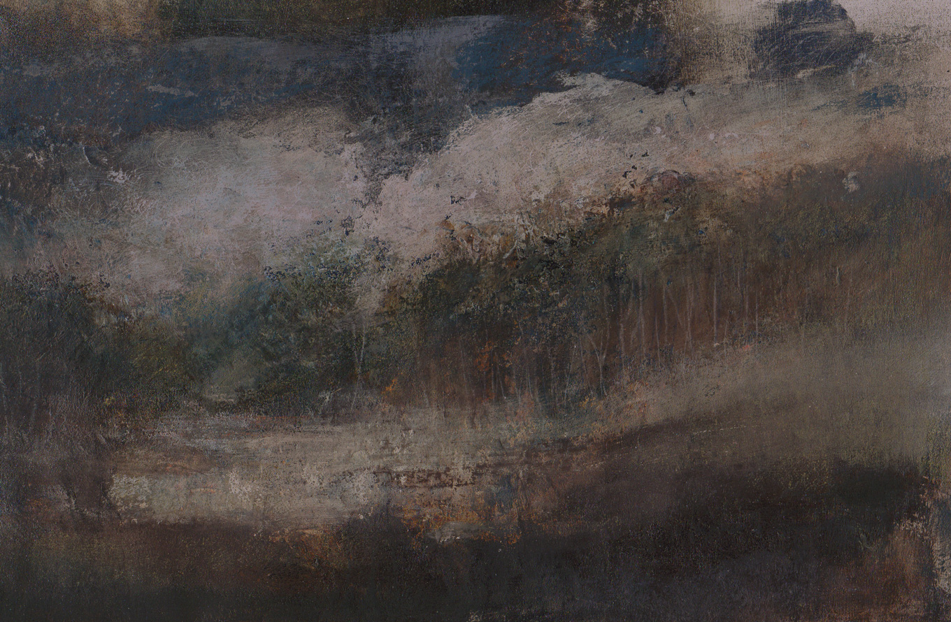 L1218 - Nicholas Herbert, British Artist, mixed media landscape painting of Chobham Common, mixed media on paper,2020