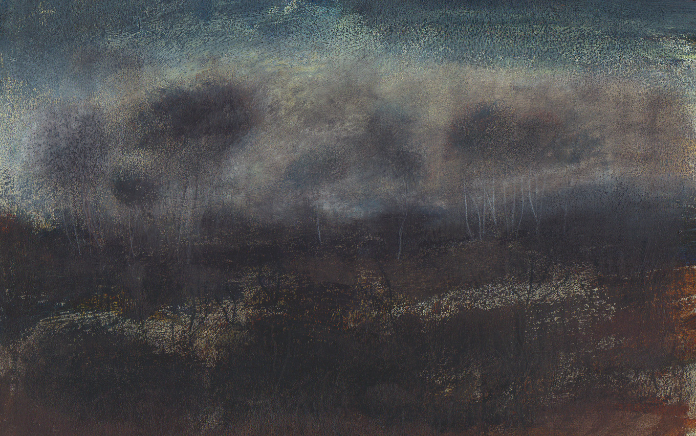 L1221 - Nicholas Herbert, British Artist, mixed media landscape painting of Chobham Common, mixed media on paper,2020