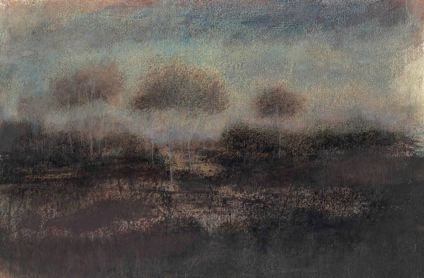 L1222 - Nicholas Herbert, British Artist, mixed media landscape painting of Chobham Common, mixed media on paper, 2020