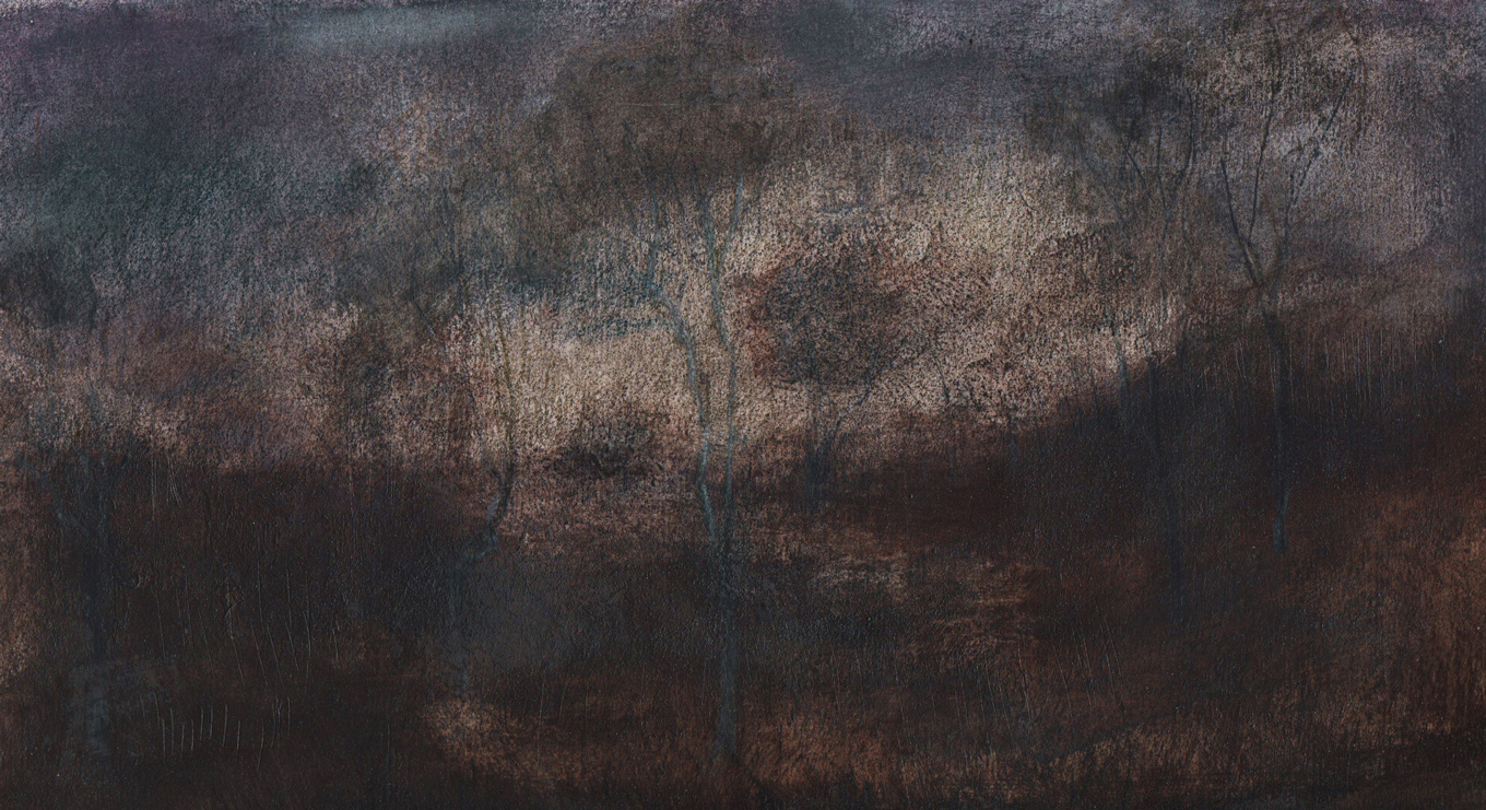 L1227 - Nicholas Herbert, British Artist, mixed media landscape painting of Chobham Common, mixed media on paper, 2020