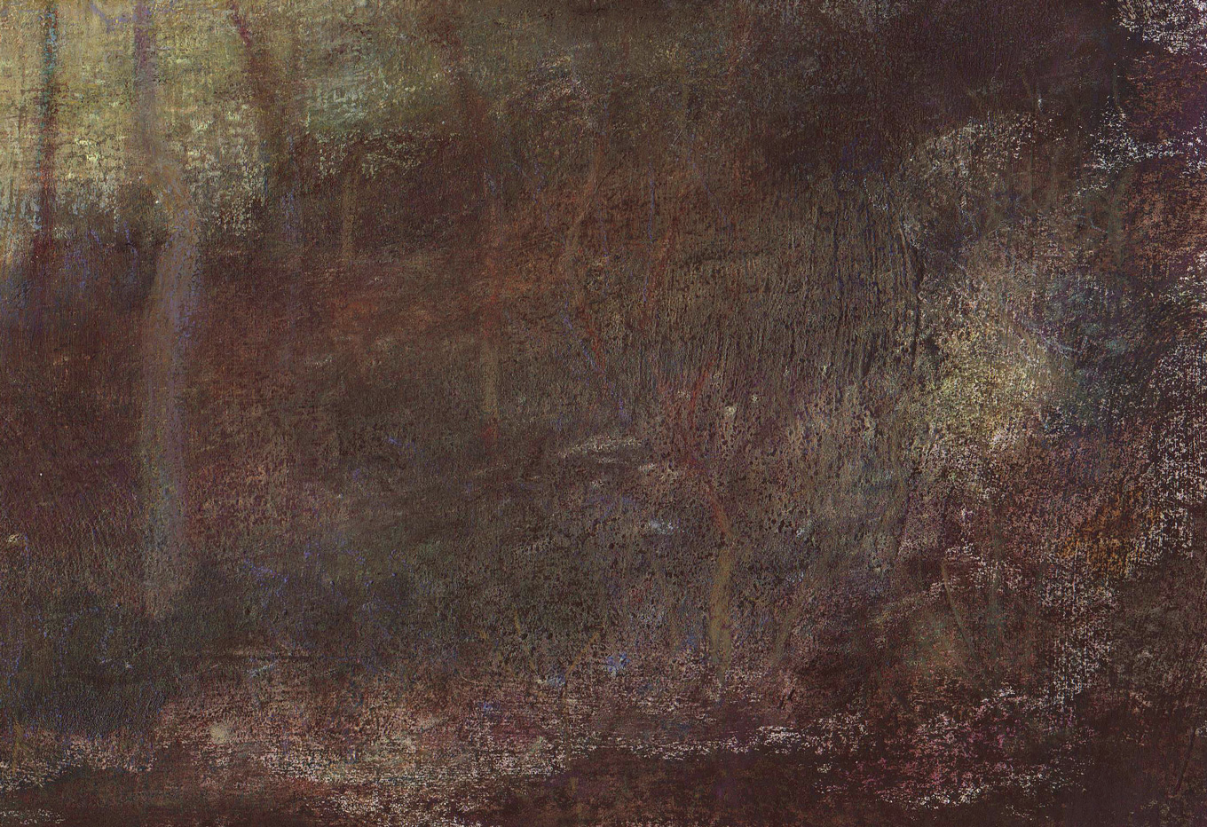 L1264 - Nicholas Herbert, British Artist, mixed media landscape painting of Mermaid Pond through trees, 2021
