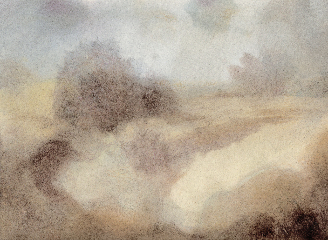 L1337 - Nicholas Herbert, British Artist, mixed media landscape painting of open countryside near Woburn, 2021