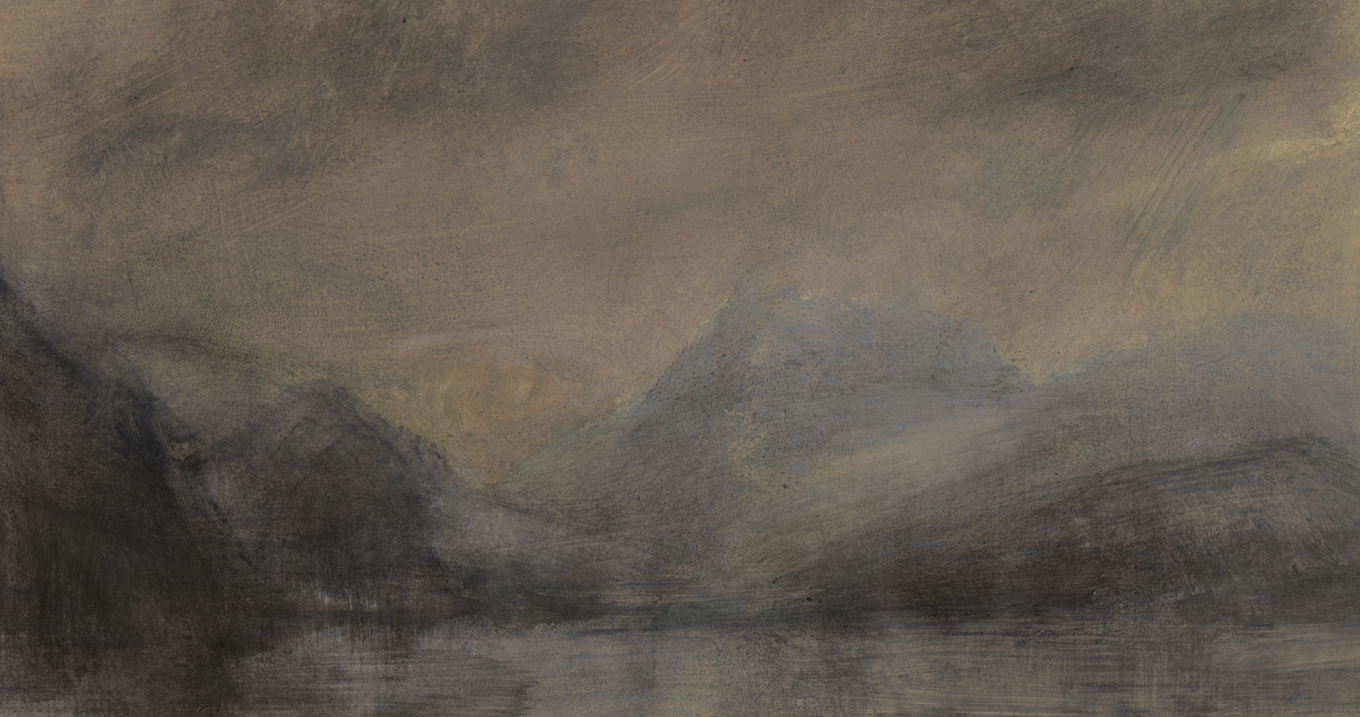 Nicholas Herbert, British Artist - Landscape L919, Lake Garda Series, North Towards Riva del Garda, contemporary mixed media painting