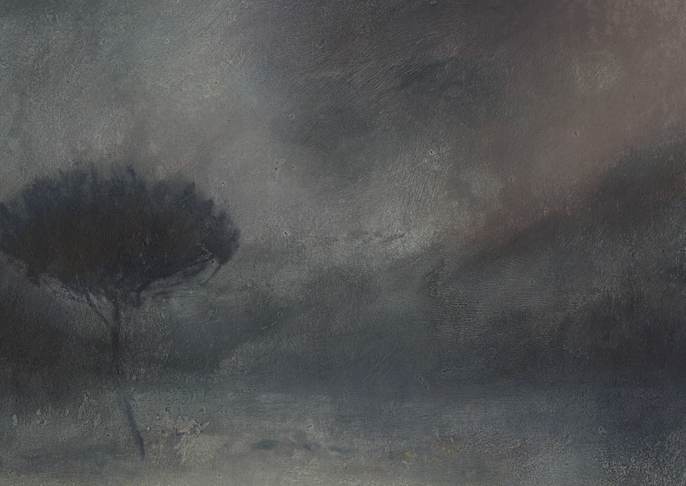 Nicholas Herbert, British Artist - Landscape L928, Lake Garda Series, Tree on the Beach at Limone, contemporary mixed media painting