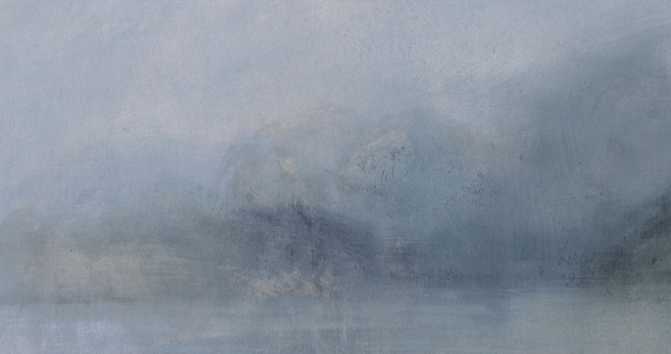 Nicholas Herbert, British artist - Landscape L984 Lake Garda Series, Shoreline from Torbole, contemporary mixed media painting